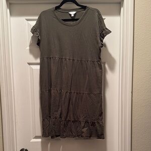 Casual Olive Green Tiered Dress
